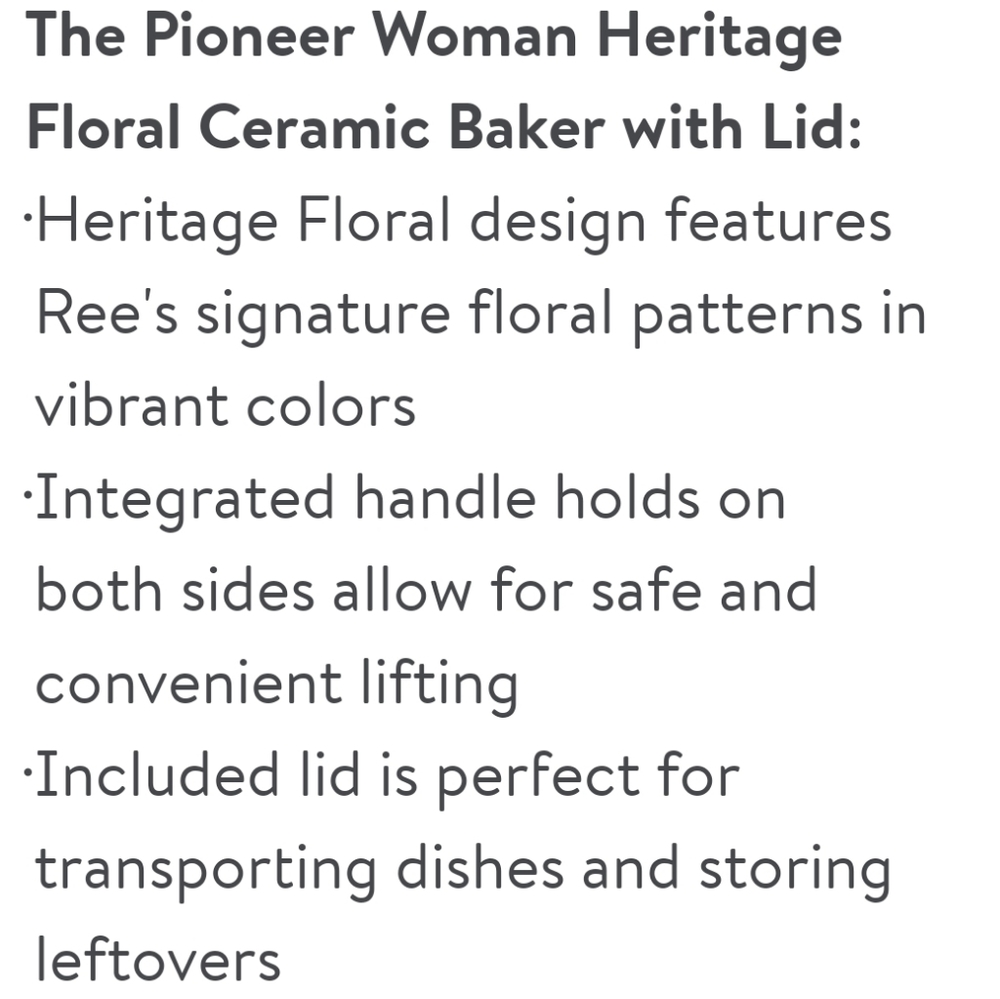❤️ New Pioneer Woman Heritage Floral Ceramic Baker Dish with Lid - Picture 5 of 7